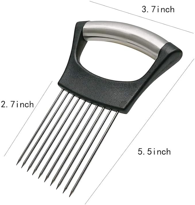 Onion Slice Holder - 2024 New Stainless Steel Slicing Assistant Tool for Onion, Meat, Potato, Tomato - Kitchen Gadget Chopper Cutter (Grey, 1 Pack)