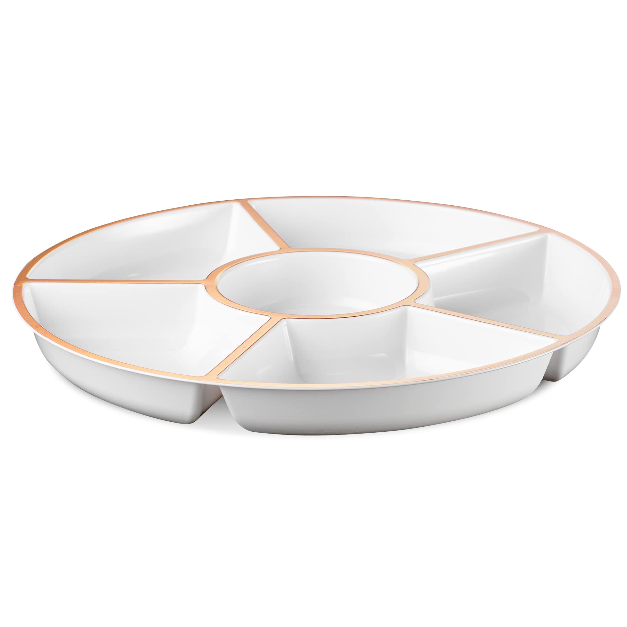 Plasticpro 6 Sectional Round Plastic Serving Tray/Platter (2, White & Rose Gold)