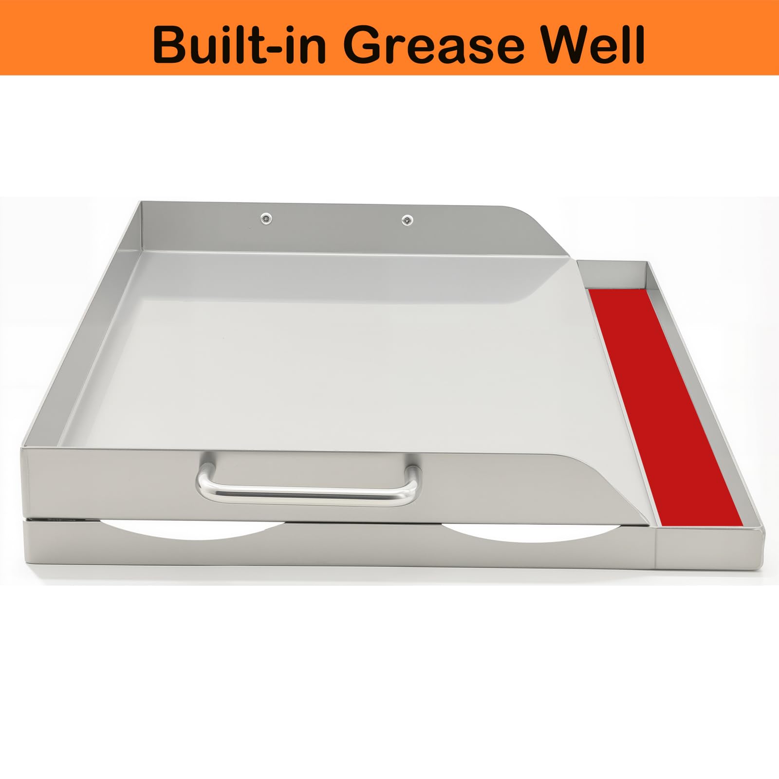 DEWOSEN Universal Stainless Steel Griddle Flat Top Plate Grill-Top Griddle Pan with Even Heating Cross Bracing for BBQ Charcoal/Gas Grills, Camping, Tailgating, and Parties (23"*16")
