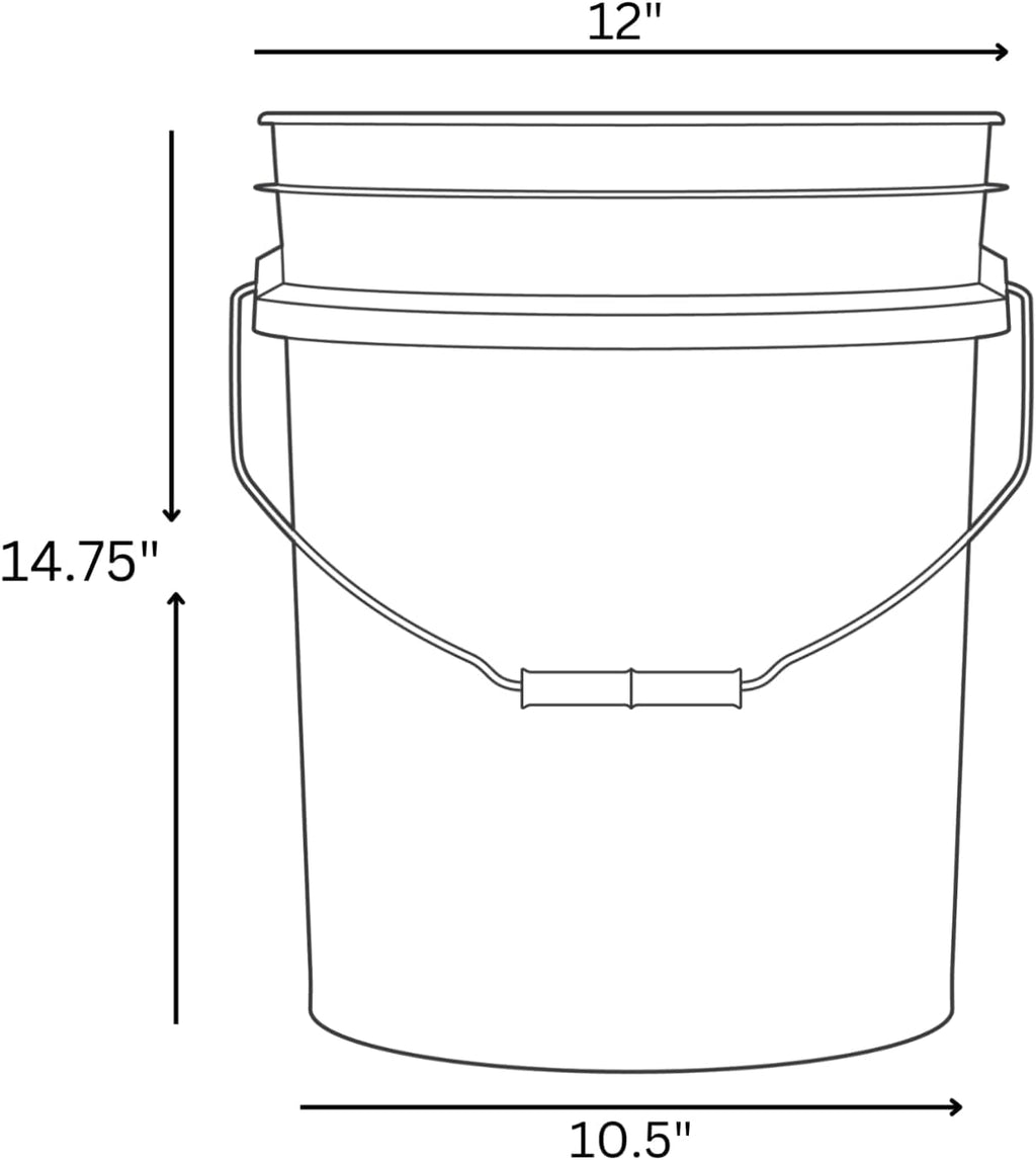 House Naturals Food Grade 5 Gallon Made in USA Plastic Bucket with Air Tight Screw on Lid (White Buckets with Red Lids)
