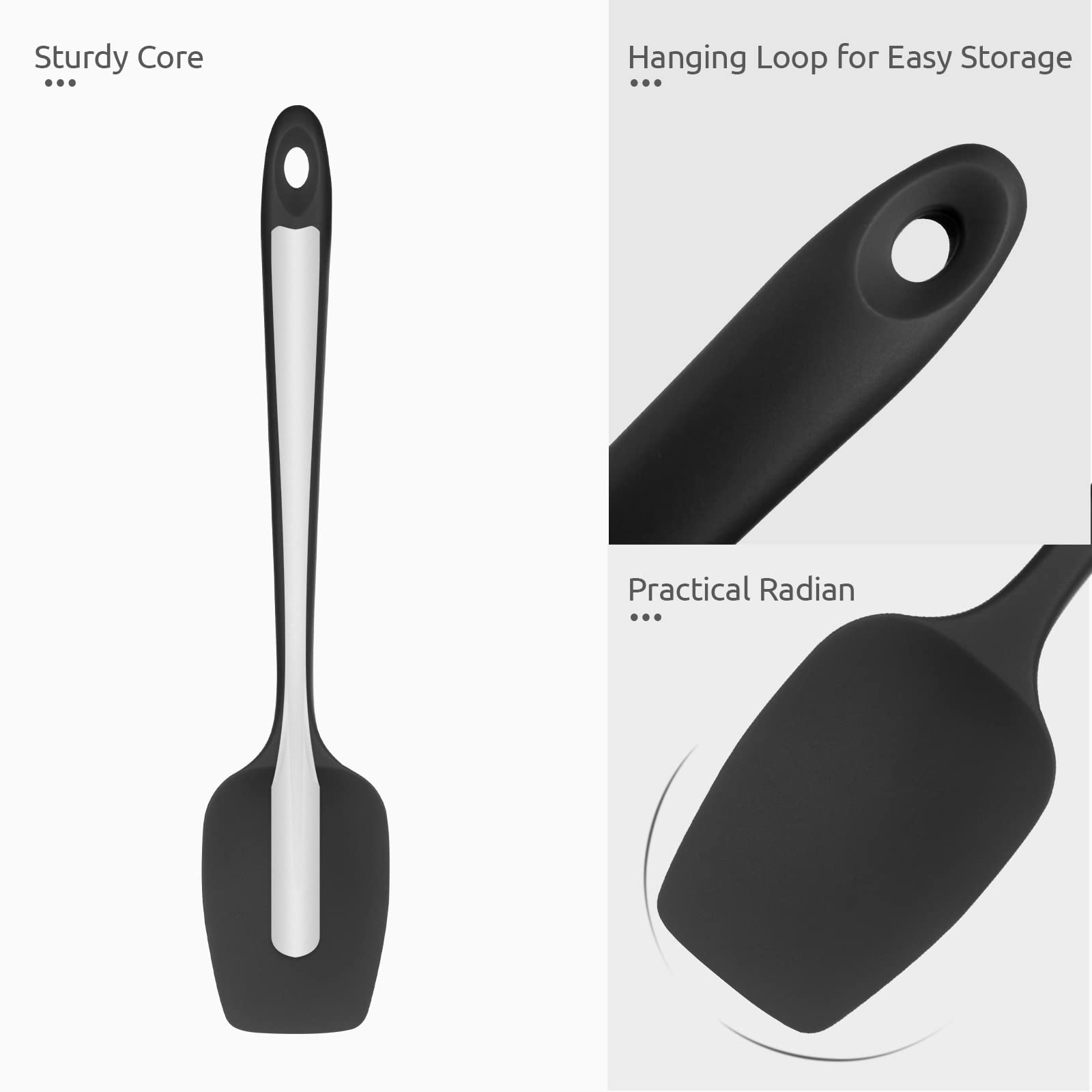 Heat Resistant Silicone Spatula Set: U-Taste 600ºF High Temp Seamless Food Grade Utensil, Flexible Rubber Silicon Kitchen Cooking Mixing Baking Scraper for Nonstick Cookware Set of 4 (Black)
