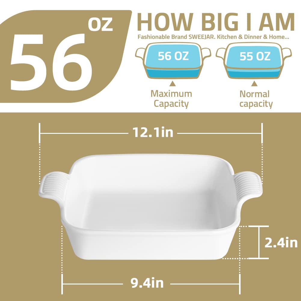 Sweejar Ceramic Baking Dish, 9 x 9 Cake Baking Pan for Brownie, Porcelain Square Bakeware with Double Handle for Casserole, Lasagna, Family Dinner (Red)
