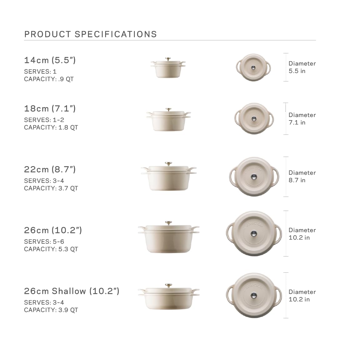 Vermicular Oven Pot 22cm (3.7qt), Enameled Cast Iron Pot - Natural Beige