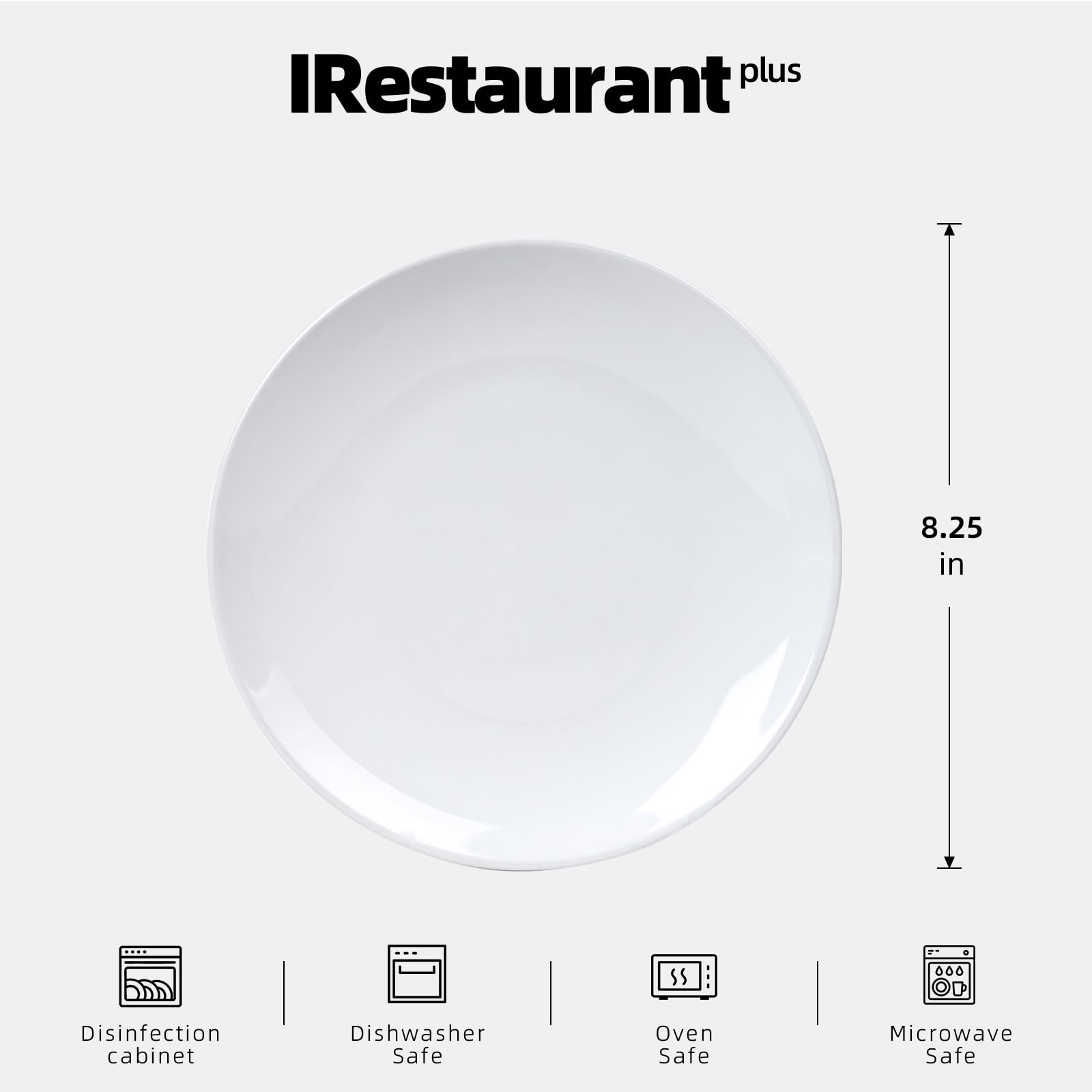 IRESTAURANT PLUS Stoneware Coupe Commercial Grade Dinnerware, Bright White Plate 8.25", Case of 24
