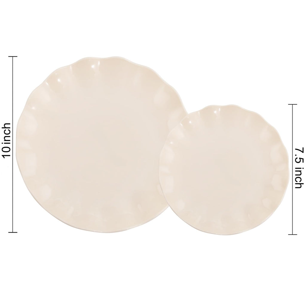 LIYH 24 Pcs Plastic Plates Reusable,Unbreakable Dinner Plates, Scalloped Plastic Plates, Dishwasher Safe,Ivory Plate Sets Perfect for Parties, Birthday, Picnics, BPA Free(12Guests)