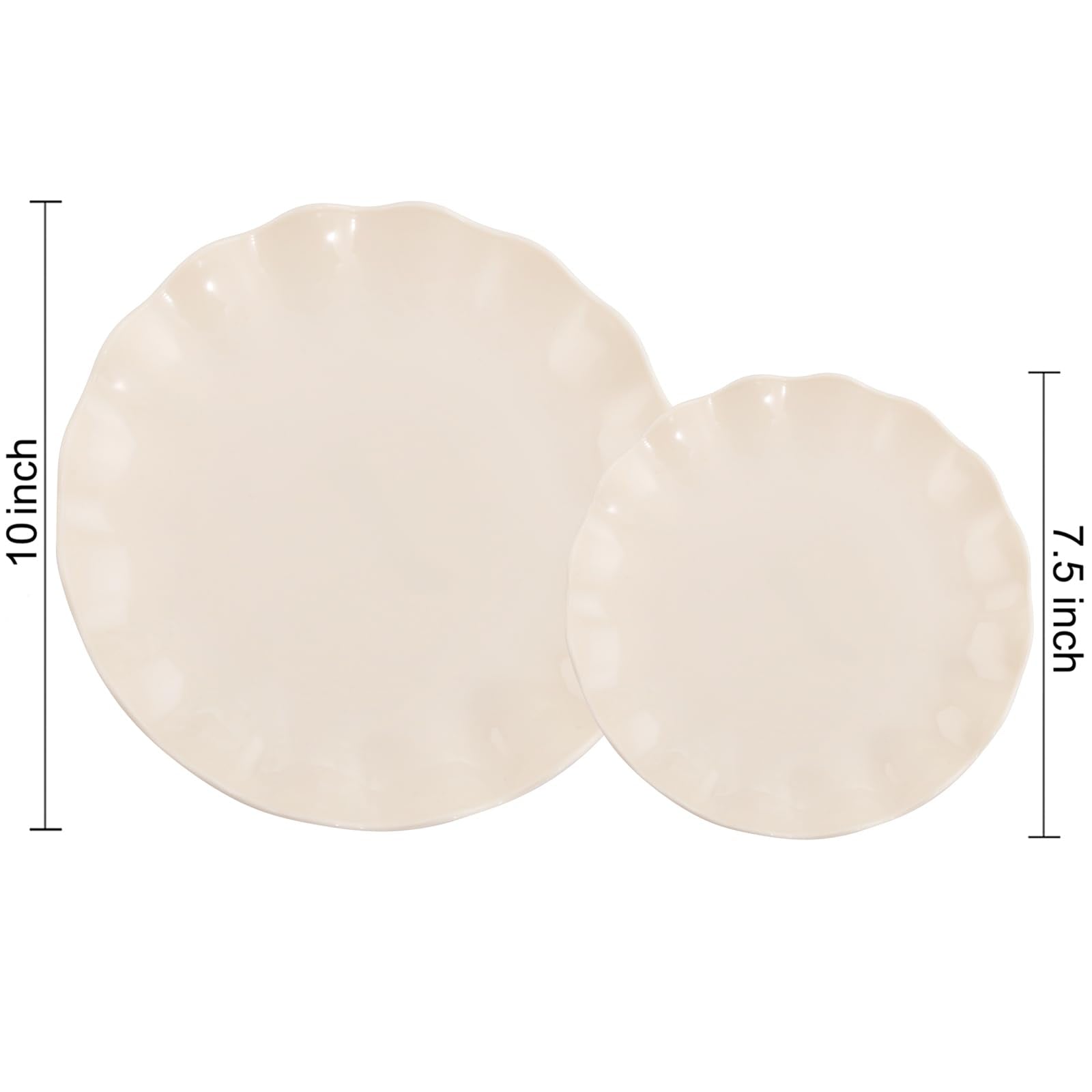 LIYH 24 Pcs Plastic Plates Reusable,Unbreakable Dinner Plates, Scalloped Plastic Plates, Dishwasher Safe,Ivory Plate Sets Perfect for Parties, Birthday, Picnics, BPA Free(12Guests)