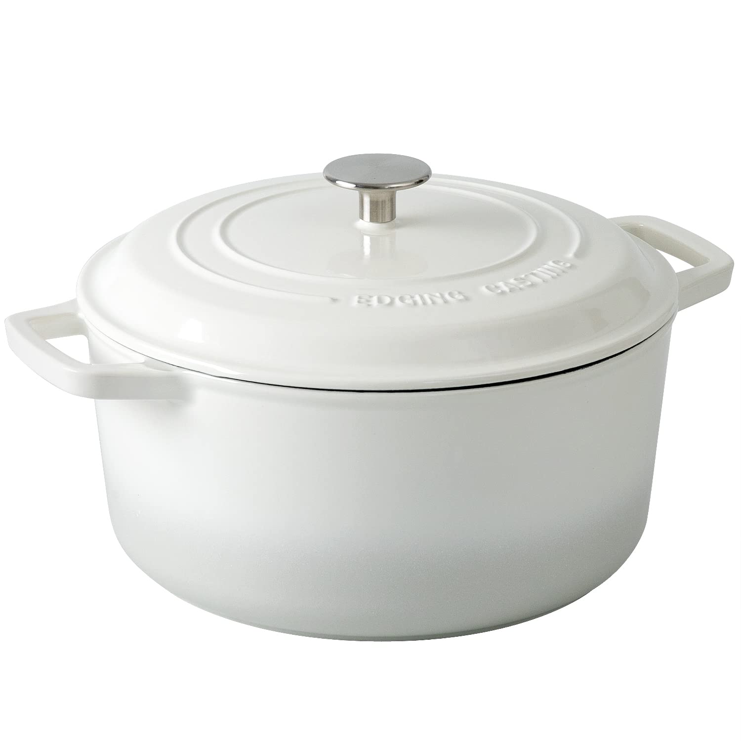 EDGING CASTING Enameled Cast Iron Dutch Oven Pot With Lid, Dutch Oven for Sourdough Bread Baking Round Pot Dule Handle, 7.5 Quart, White