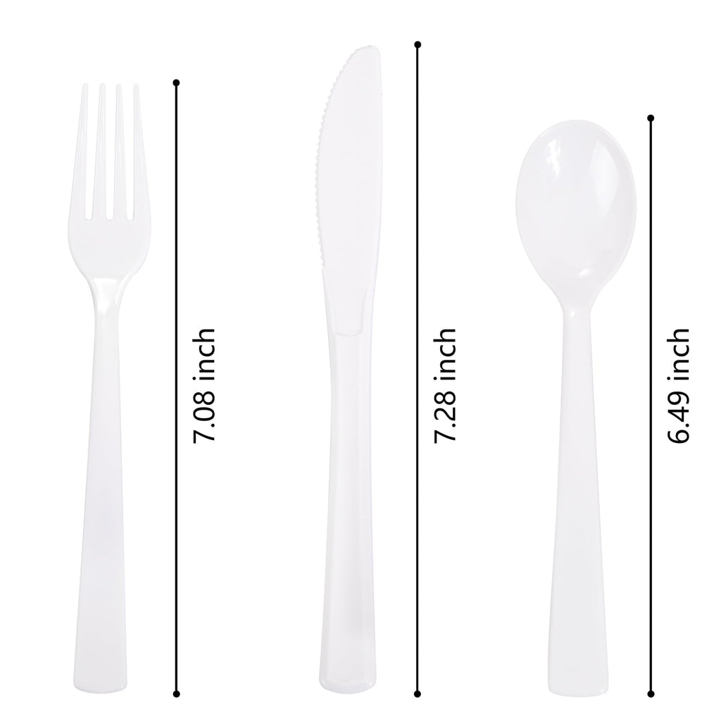 EI 360pcs White Plastic Silverware,Plastic Silverware Heavy Duty,Disposable Plastic Cutlery,Plastic Utensil Sets,Fancy Plastic Silverware include 120pcs Forks,120pcs Spoons and 120pcs Knives for Party