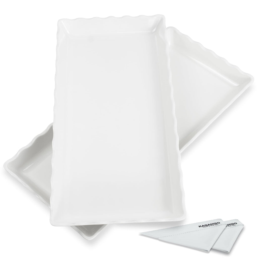 KAQAHIDO 17" x 8" x 1.5" White Serving Tray Set