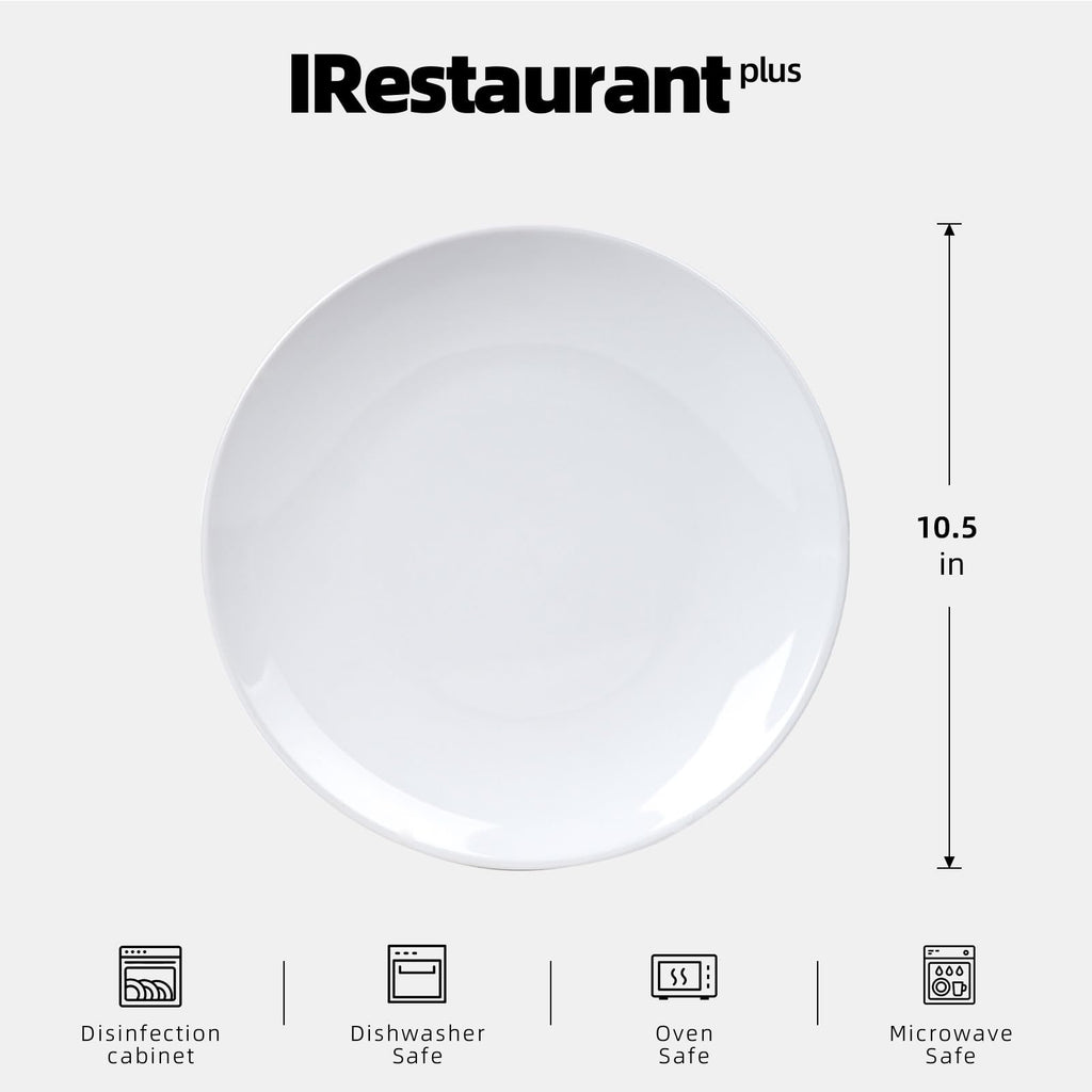 IRESTAURANT PLUS Stoneware Coupe Commercial Grade Dinnerware, Bright White, Plate 10.5", Case of 12