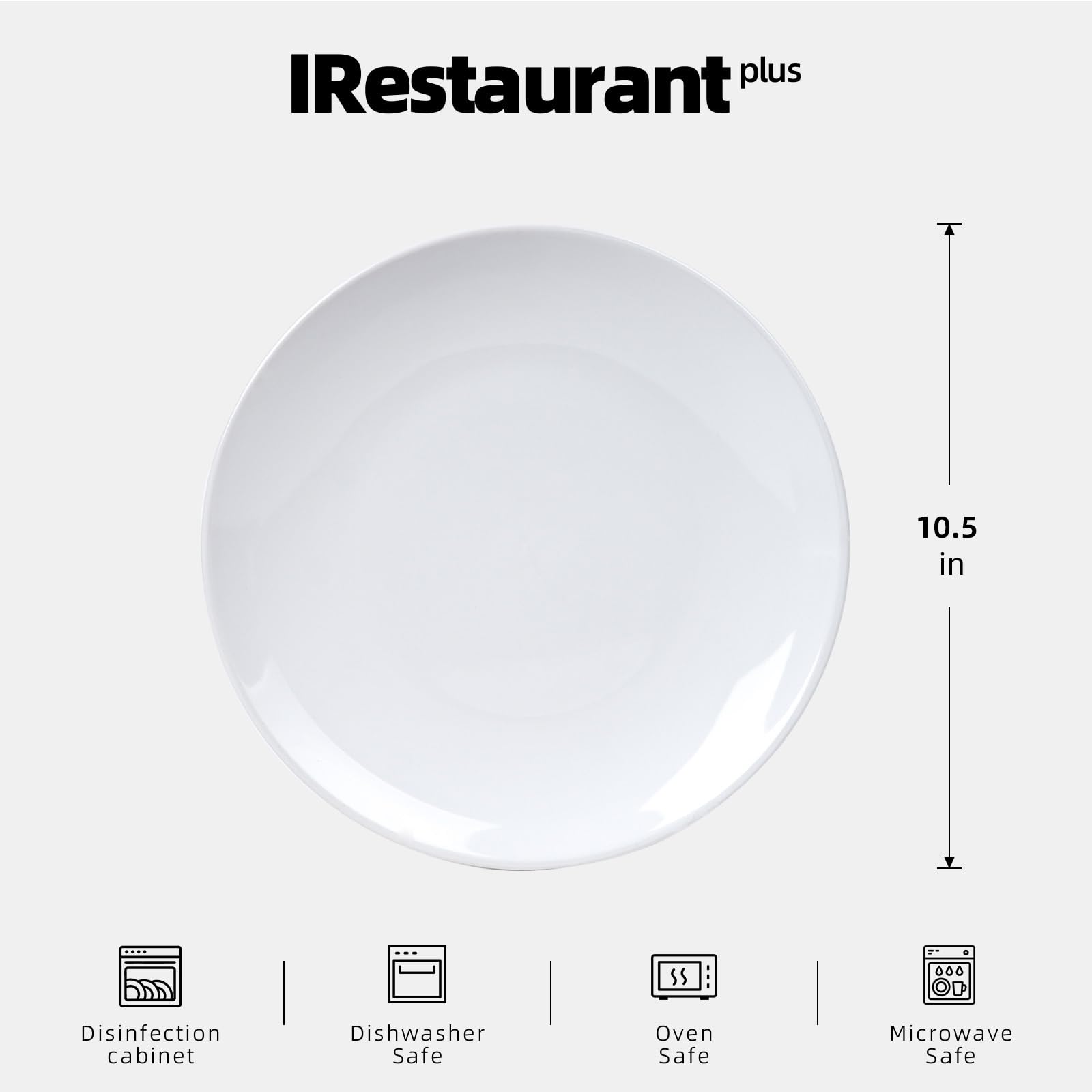 IRESTAURANT PLUS Stoneware Coupe Commercial Grade Dinnerware, Bright White, Plate 10.5", Case of 12