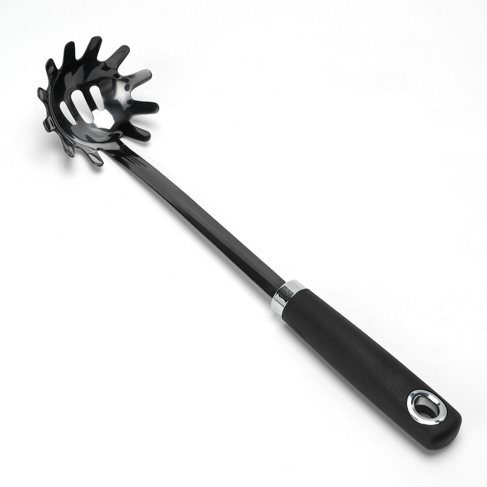 JXWING Black Stainless Steel Pasta Spoon, Spaghetti Server, Pasta Fork