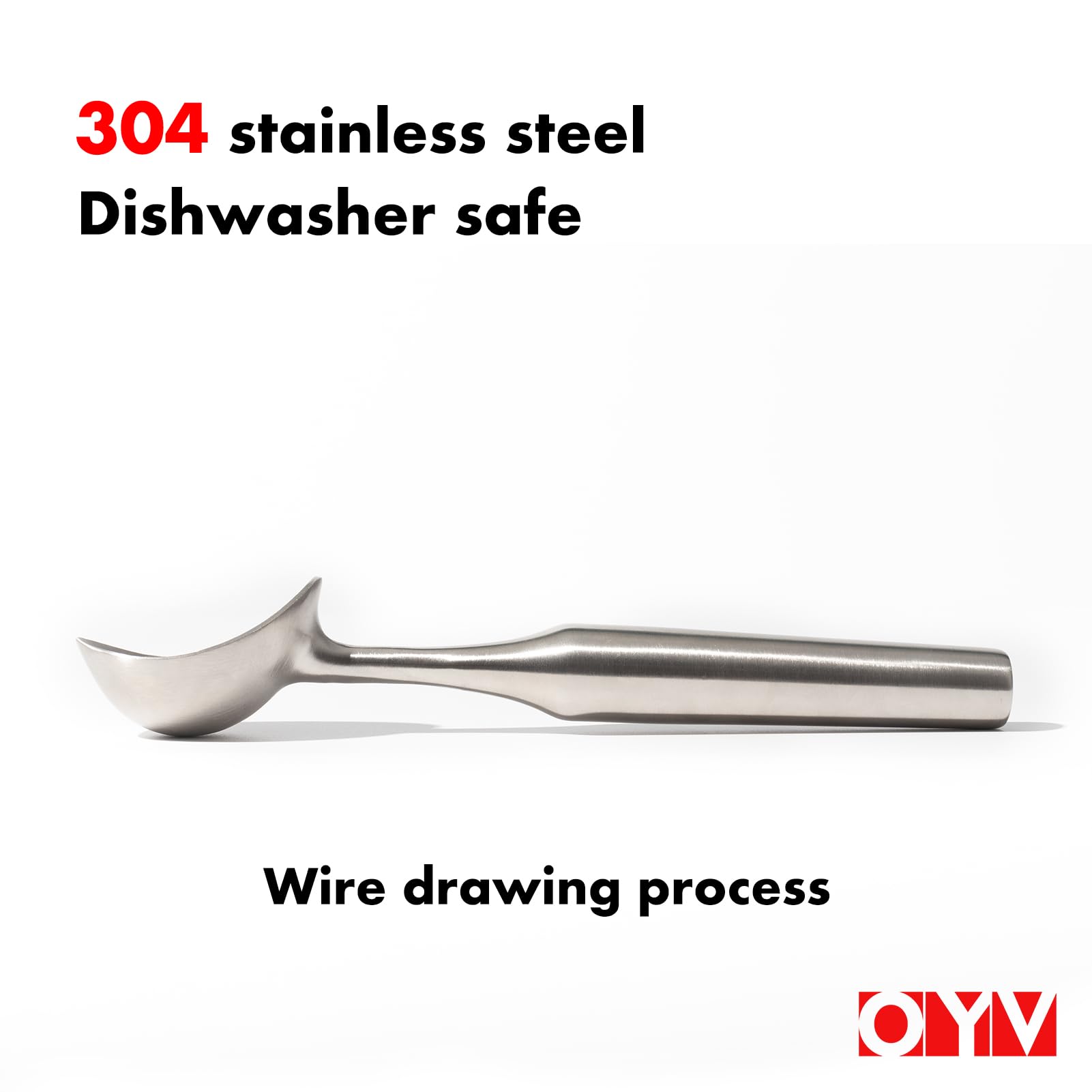 OYV 304 Stainless Steel Ice Cream Scoop, Heavy Duty, Ergonomic Handle