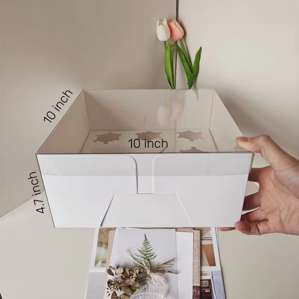 SAHROO Bento Cake Box - Easy to Assemble White 4-inch Cake and 5 Cupcakes Box With Insert - 5 Sets Base for Family Birthday Party Mother's Day
