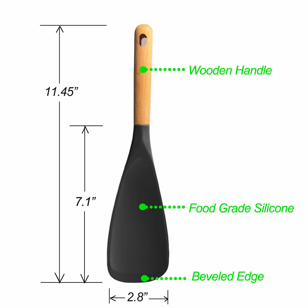 VOVOLY Cooking Spoon for Nonstick Cookingwares, Silicone Spatula Spoon for Mixing, Scoop, and Scrape, (Black-2 pack, 11.4'')