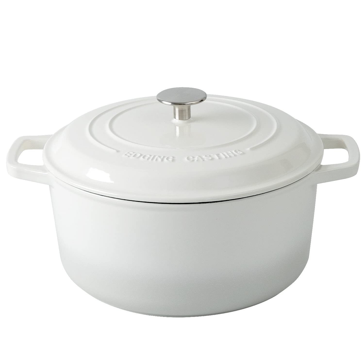 EDGING CASTING Enameled Cast Iron Dutch Oven Pot With Lid, Dutch Oven for Sourdough Bread Baking Round Pot Dule Handle, 7.5 Quart, White