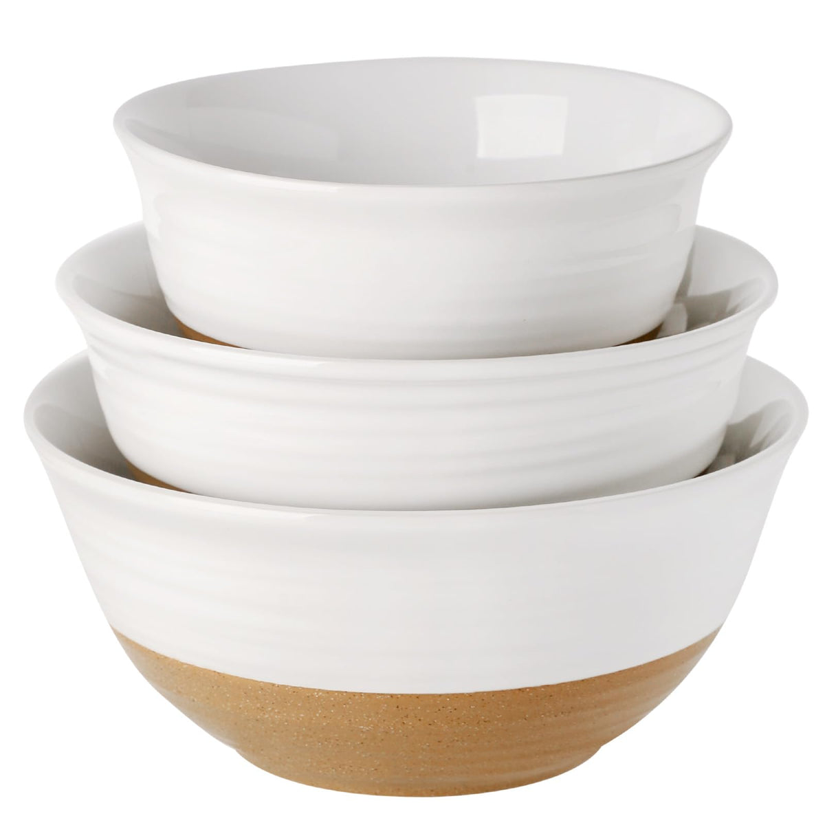 HASENSE Ceramic Serving Bowls Set of 4, 2.1/1.5/1.0/0.5 Qt White & Terracotta Stoneware Mixing Bowls, Farmhouse Bowls for Cooking, Prepping, Salad & Soup, Dishwasher & Microwave Safe, Serving Dishes