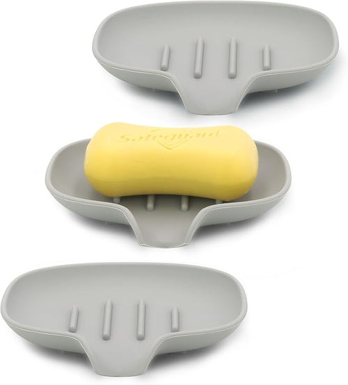 3 Pack Soap Bar Holder, AIMAIAIMAI Self Draining Soap Dish, Quick Drainage, Soap Dishes for Bathroom, Shower, Silicone Soap Tray for Kitchen, BPA-Free, Dishwasher Safe (Gray)
