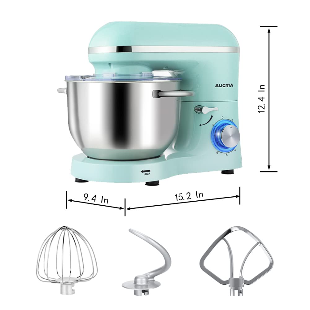 Aucma Stand Mixer,6.5-QT 660W 6-Speed Tilt-Head Food Mixer, Kitchen Electric Mixer with Dough Hook, Wire Whip & Beater (Blue, 6.5QT)