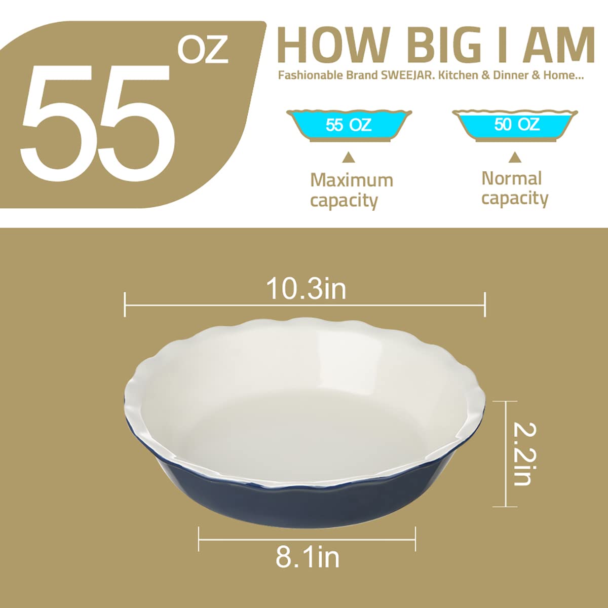 Sweejar Ceramic Pie Pan, 10 Inches Round Baking Dish for Dinner(Green)
