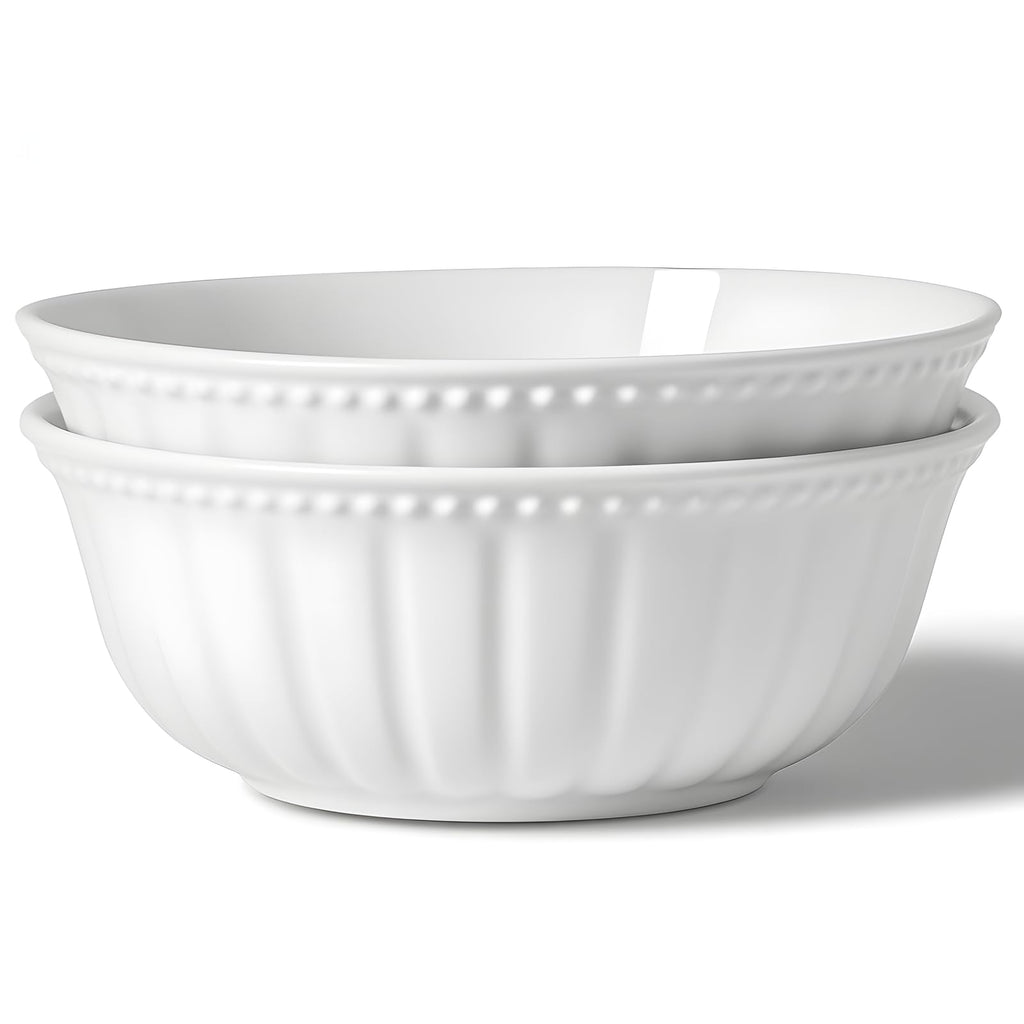 HOMBENE Pasta and Salad Bowls,8.5 Inch Serving and Soup Bowl Set, Microwave and Dishwasher Safe, Set of 2, White, Kitchen Plates and Bowls Set