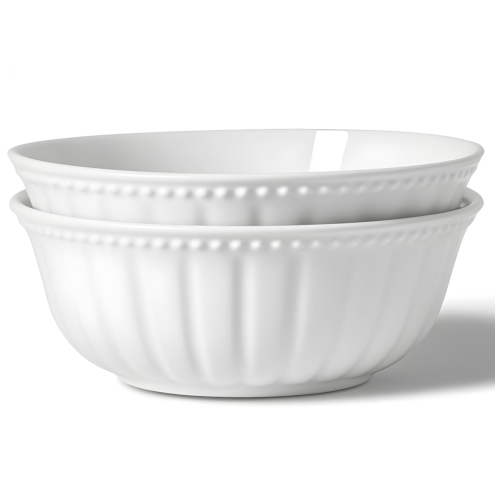 HOMBENE Pasta and Salad Bowls,8.5 Inch Serving and Soup Bowl Set, Microwave and Dishwasher Safe, Set of 2, White, Kitchen Plates and Bowls Set