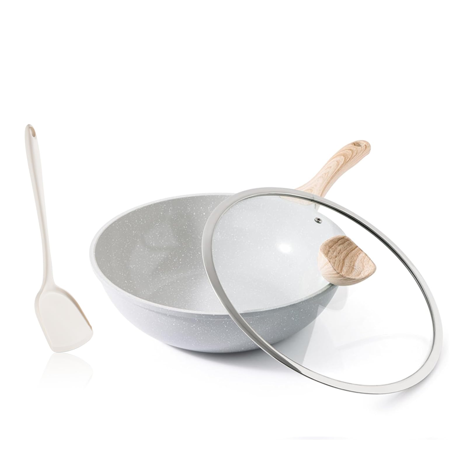 Kordisen Ceramic Wok Pan, 12 Inch Nonstick Wok with Lid, Healthy Non Toxic Woks & Stir-fry Pans for Cooking, Induction Cookware, PFOA & PFAS Free (Grey)