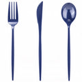 PULOTE 150PCS Blue Plastic Silverware Set - Plastic Cutlery Disposable - Heavy Duty Blue Plastic Utensils Include 50 Forks, 50 Knives,50 Spoons for Party&Graduation