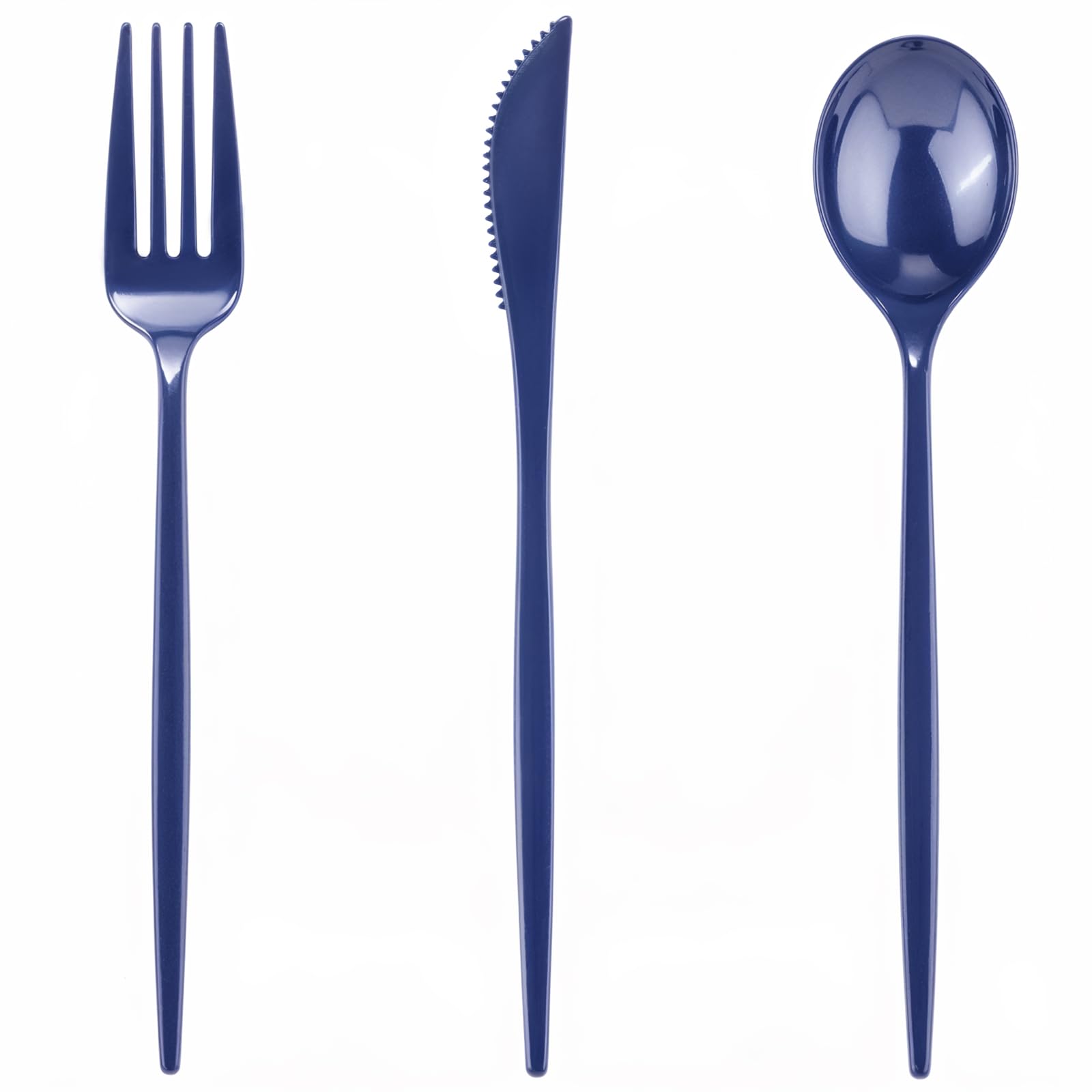 PULOTE 150PCS Blue Plastic Silverware Set - Plastic Cutlery Disposable - Heavy Duty Blue Plastic Utensils Include 50 Forks, 50 Knives,50 Spoons for Party&Graduation