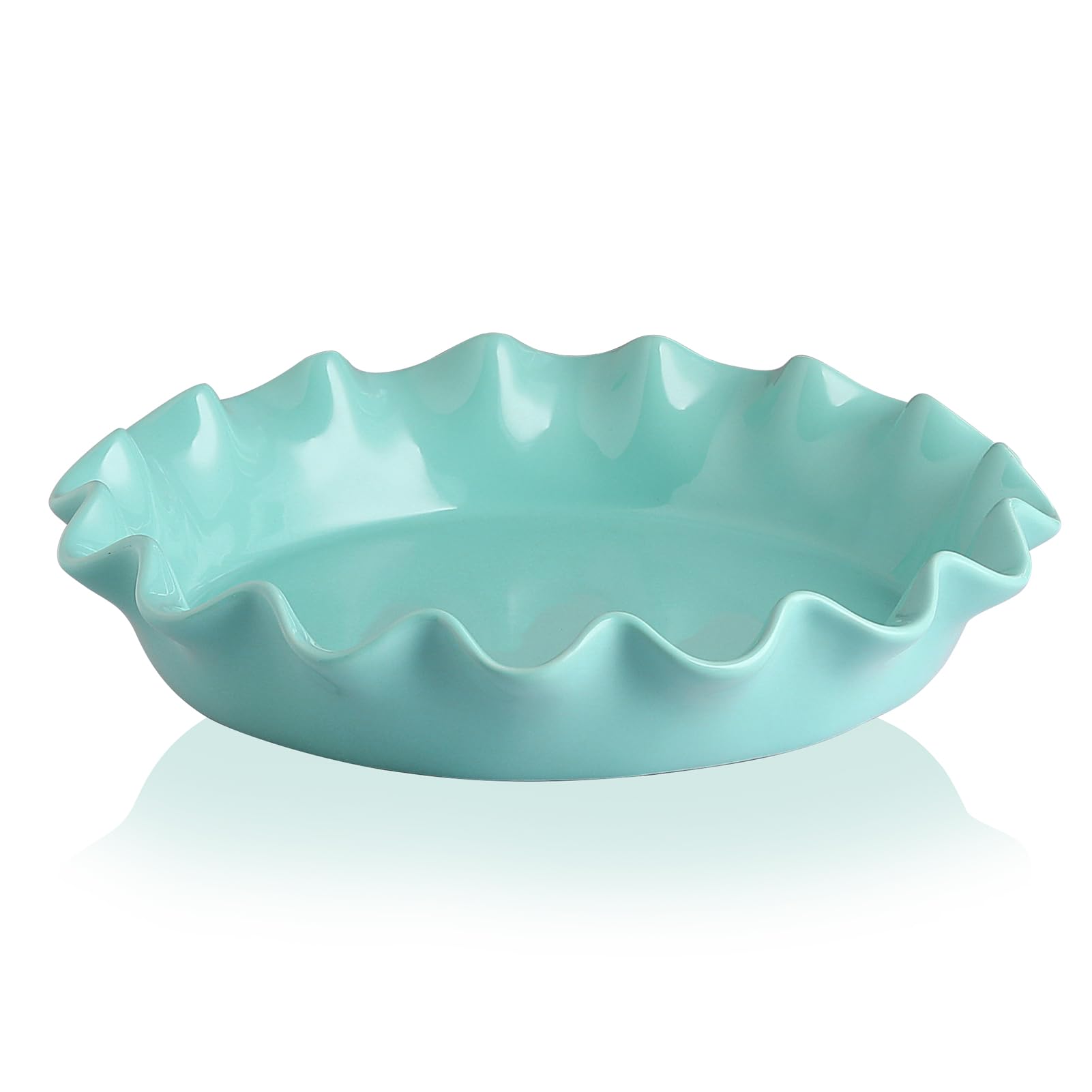 Sweejar Ceramic 11.5 Inches Pie Pan for Baking, Deep and Fluted Porcelain Round Pie Dish, Non-Stick Pie Plate for Pumpkin Pie, Apple Pie, Pie Pots with Morden Farmhouse Design(Turquoise)