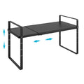 iPEGTOP Expandable Cabinet Storage Shelf Organizer Rack, Heavy Duty Cupboard Stand Spice Rack Adjustable Height Pantry Garage Shelf Space Riser for Counter Kitchen Organization, Black, 1 Pack
