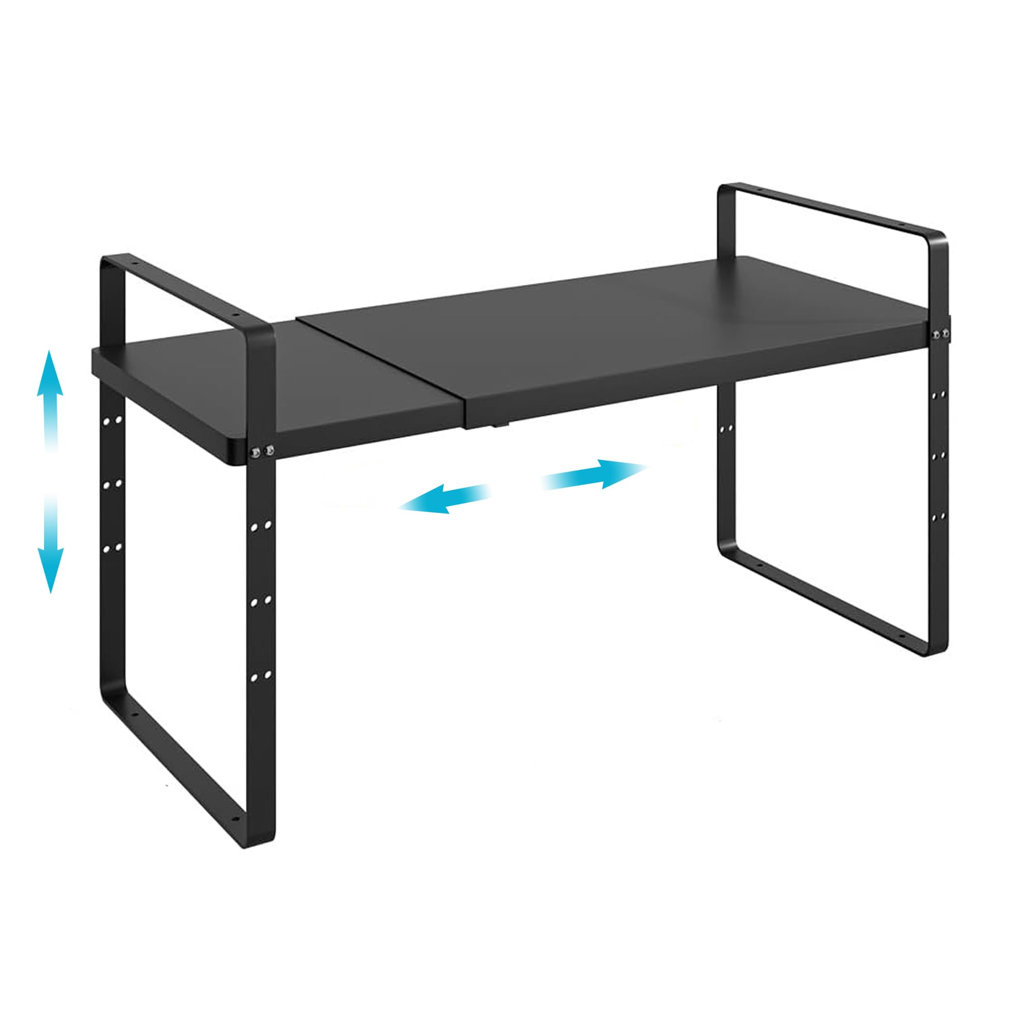 iPEGTOP Expandable Cabinet Storage Shelf Organizer Rack, Heavy Duty Cupboard Stand Spice Rack Adjustable Height Pantry Garage Shelf Space Riser for Counter Kitchen Organization, Black, 1 Pack
