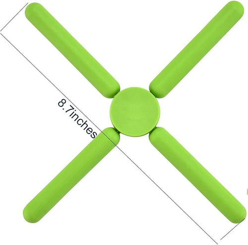 3/Pack Foldable Silicone Trivets, FENGCHEN Folding Trivets, Non-Slip Collapsible Cross Compact Design Expandable Silicone Pot Holder,Green