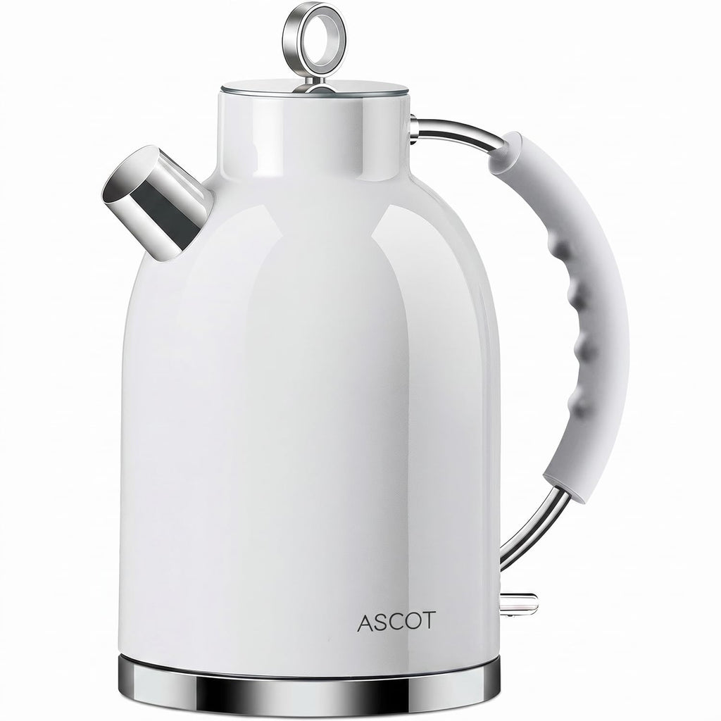 ASCOT Electric Kettle, 1.5L Stainless Steel Water Boiler, White
