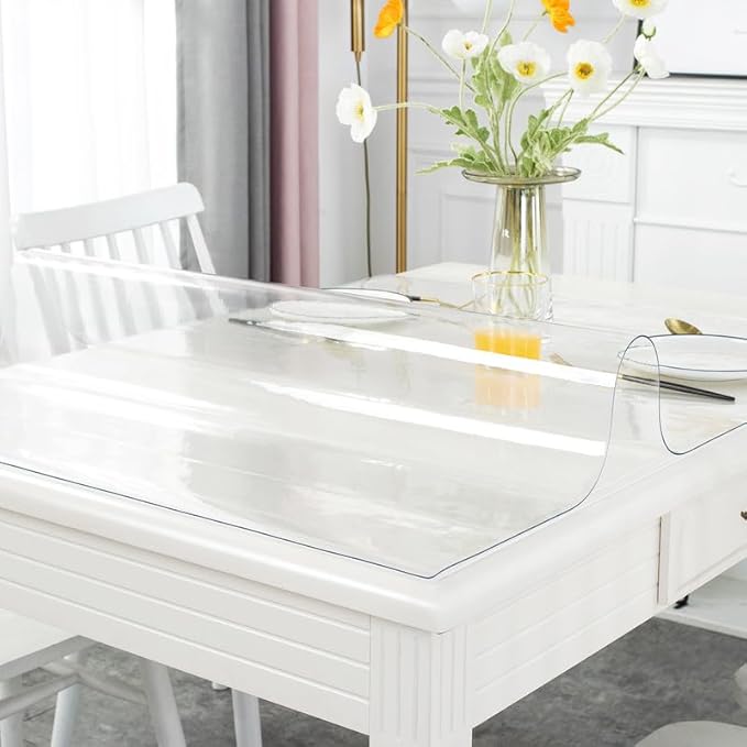 Warmstar Clear Table Cover Protector 24 x 84 Inch,1.5mm Thick Plastic Table Cover Rectangle,PVC Clear Table Protector,Desk Protector Mat for Kitchen, Dresser, Writing Desk，Dining Room Table