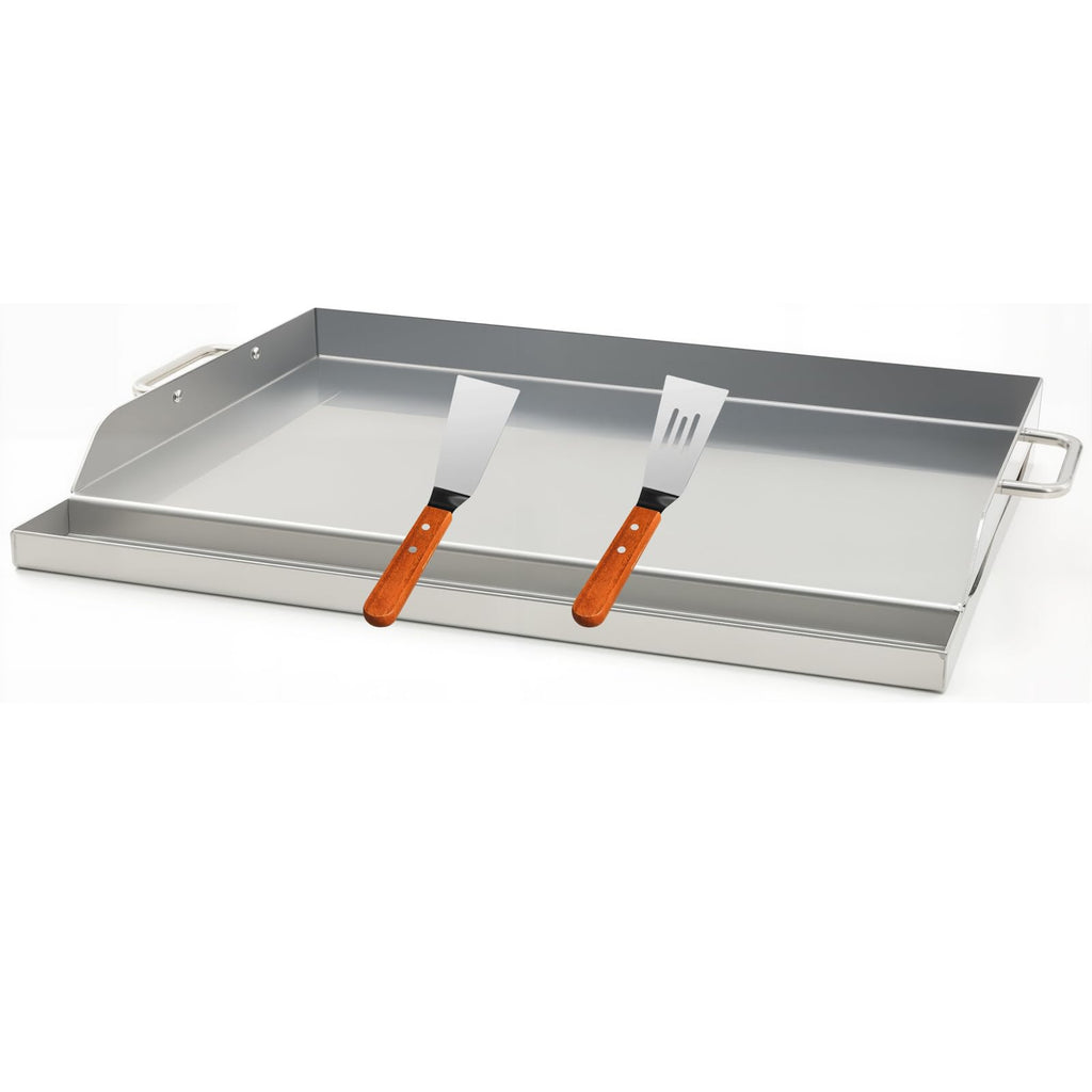 DEWOSEN Universal Stainless Steel Griddle Flat Top Plate Grill-Top Griddle Pan with Even Heating Cross Bracing for BBQ Charcoal/Gas Grills, Camping, Tailgating, and Parties (23"*16")