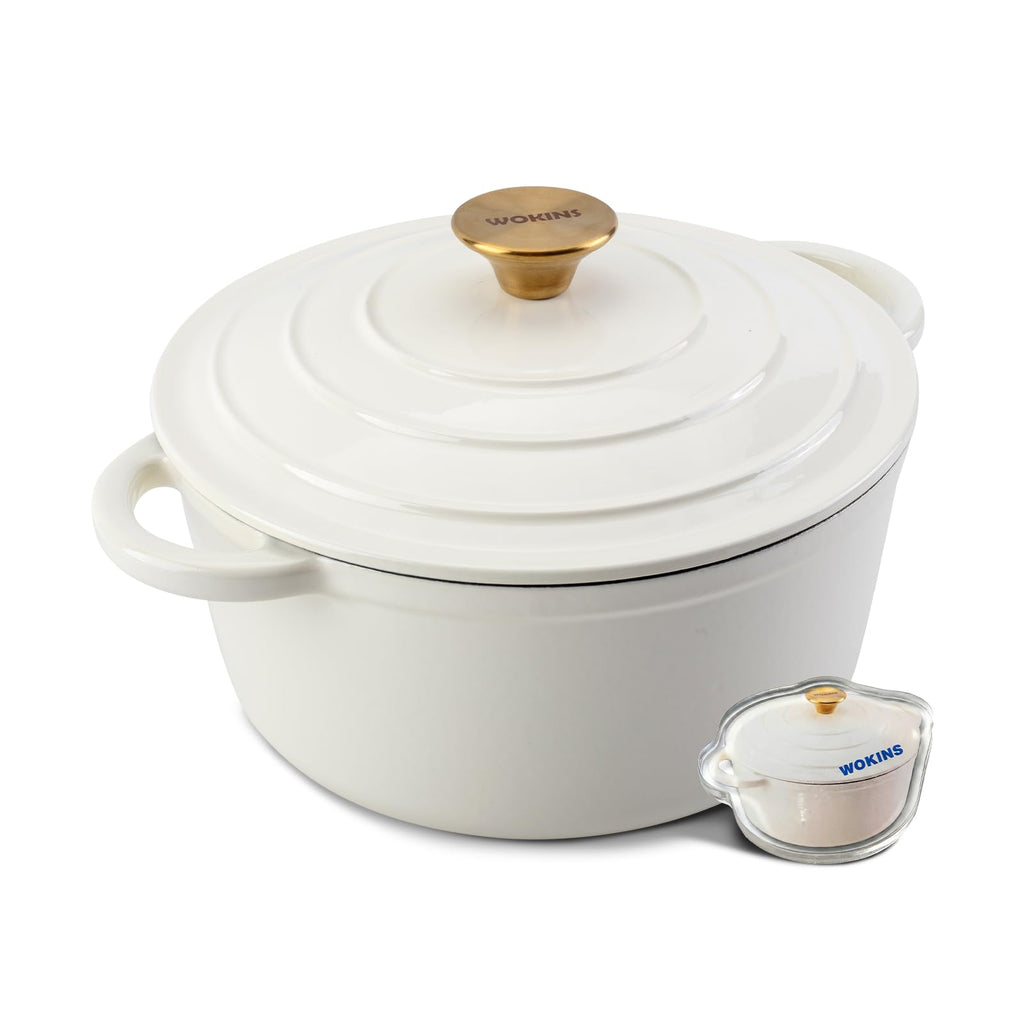 WOKINS 4-QT Enameled Cast Iron Round Dutch Oven With Lid,Oven safe,Cream