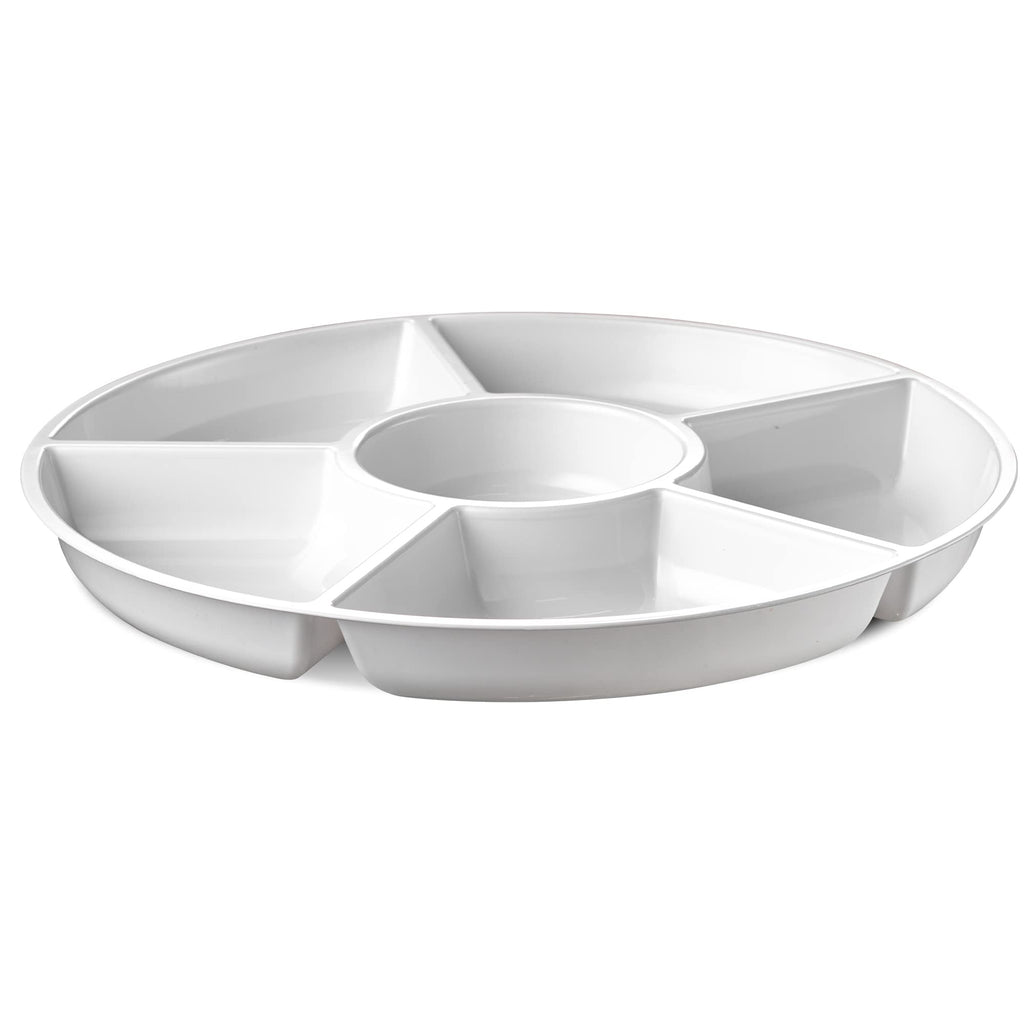 Plasticpro 6 Sectional Round Plastic Serving Tray/Platter (8, White)