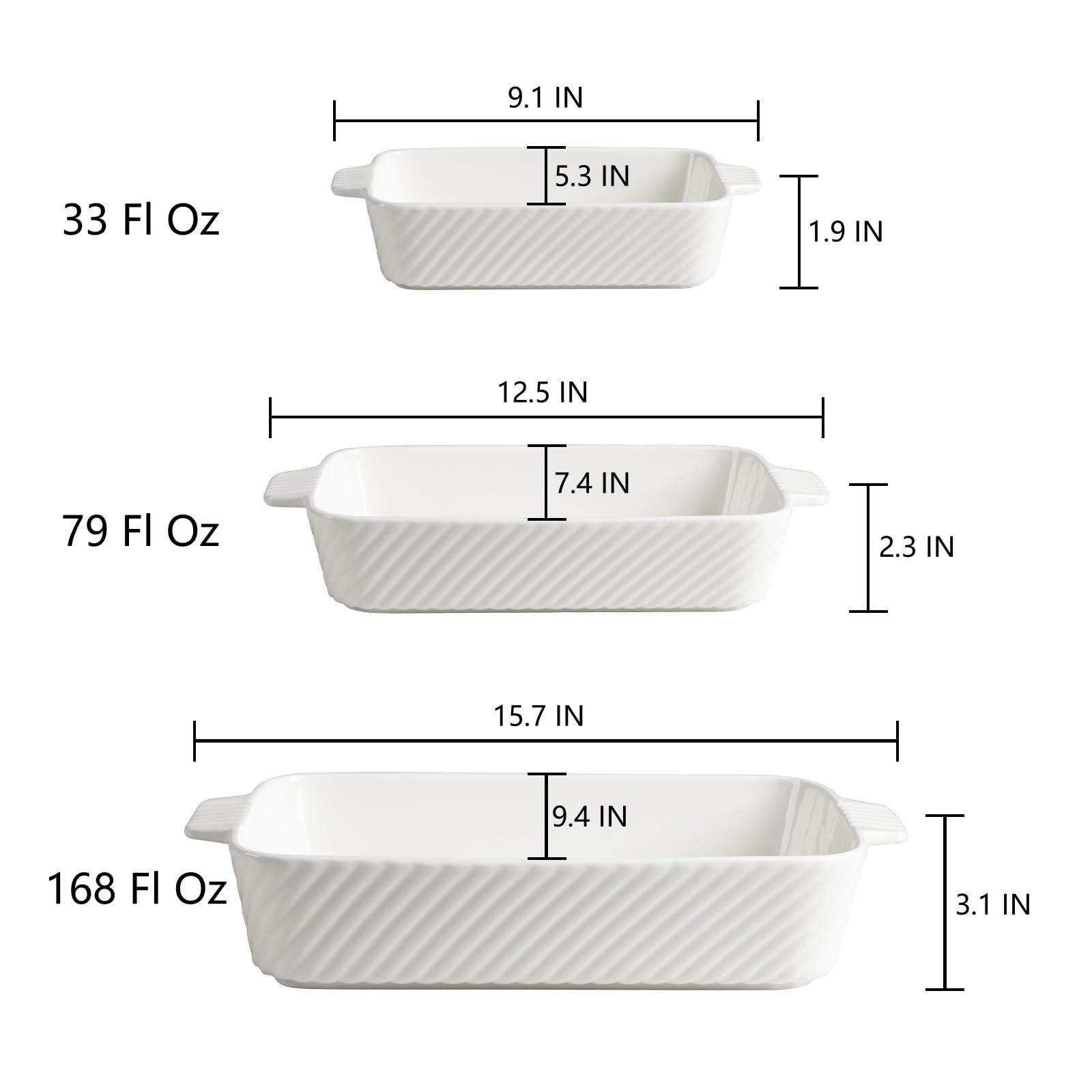 Sweejar Ceramic Baking Dish Set, Cake Baking Dish for Brownie, Porcelain Striped Casserole Dishes for Oven with Handle for Lasagna, Family Dinner(Beige)