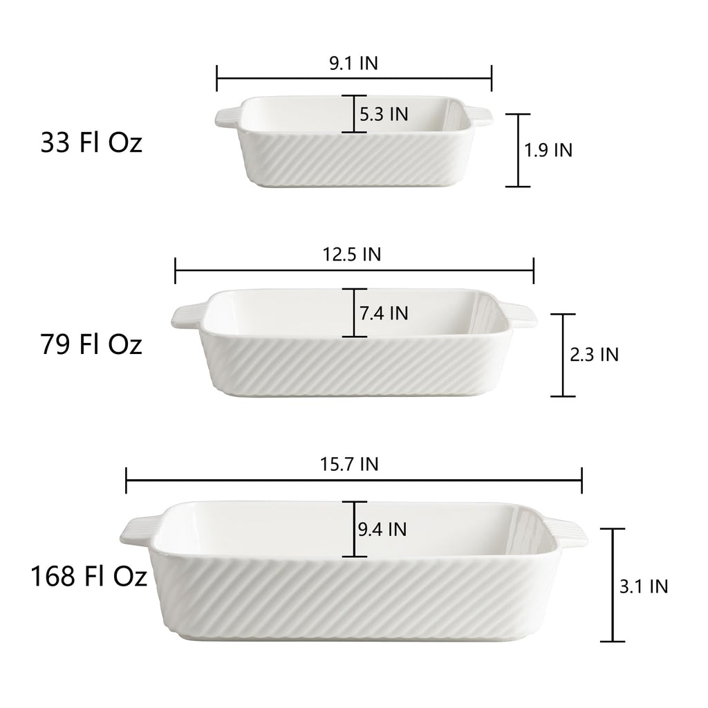 Sweejar Ceramic Baking Dish Set, Cake Baking Dish for Brownie, Porcelain Striped Casserole Dishes for Oven with Handle for Lasagna, Family Dinner(Turquoise)
