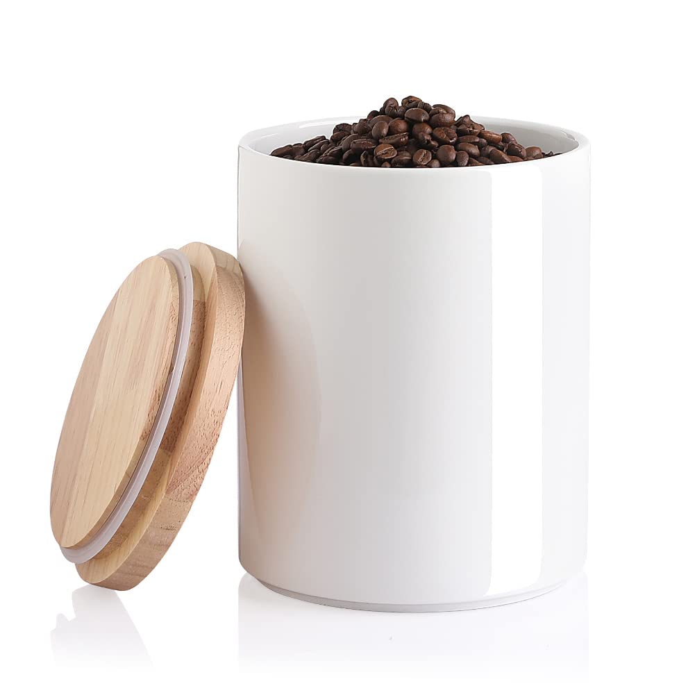 Sweejar Ceramic Food Storage Jar, Stackable Kitchen Canisters, Containers with Airtight Seal Wooden Lid for Serving Coffee Grounds, Coffee Bean, Flour, Tea, Spice and More - 39 Fl Oz (Gradient Gray)