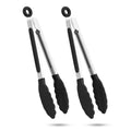 2-Pack of 9" (Small) & 12" (Large) Kitchen Tongs Set: Non-Stick Silicone-Stainless Steel Cooking Tongs, BPA Free, Heat Resistant (480°F) - Non-Slip Grip & Locking Metal Food Tongs (Black)