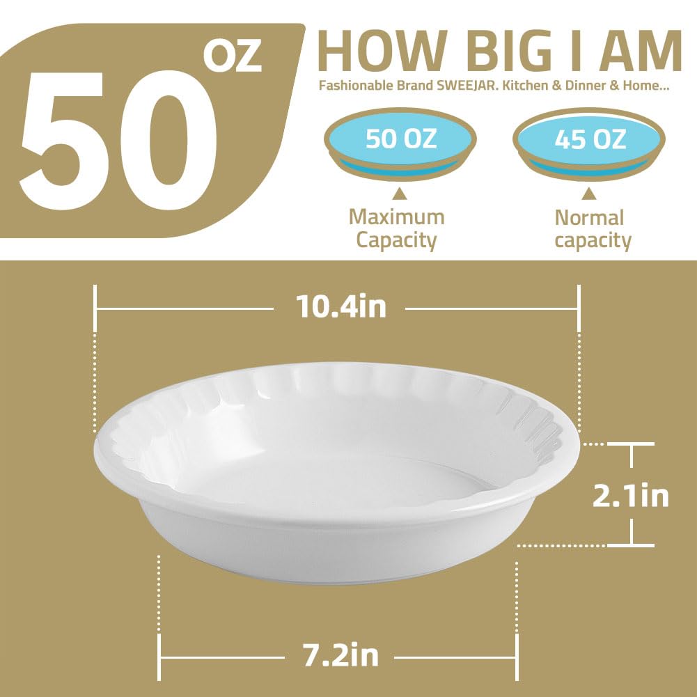 Sweejar Ceramic 10.4 Inch Pie Pan, Deep Porcelain Round Dish, Non-Stick Baking Plate for Pumpkin and Apple Pies, Farmhouse Design (Turquoise)