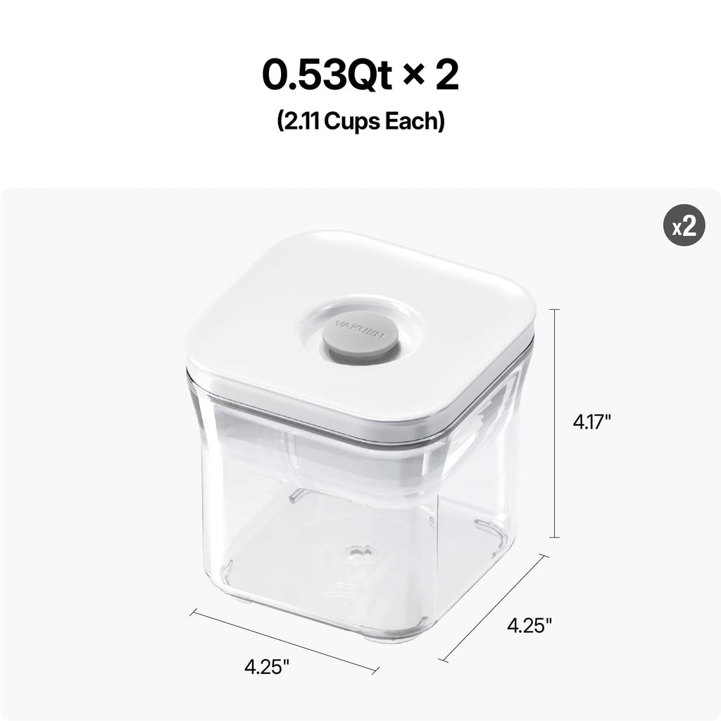VAKUEN Premium Airtight Food Storage Containers, 2PC-SET(0.53qt), Smart One-Click Seal Lid, Patented Double Silicone Lining, 100% Leak Proof, BPA-FREE, Dishwasher, Freezer & Microwave Safe