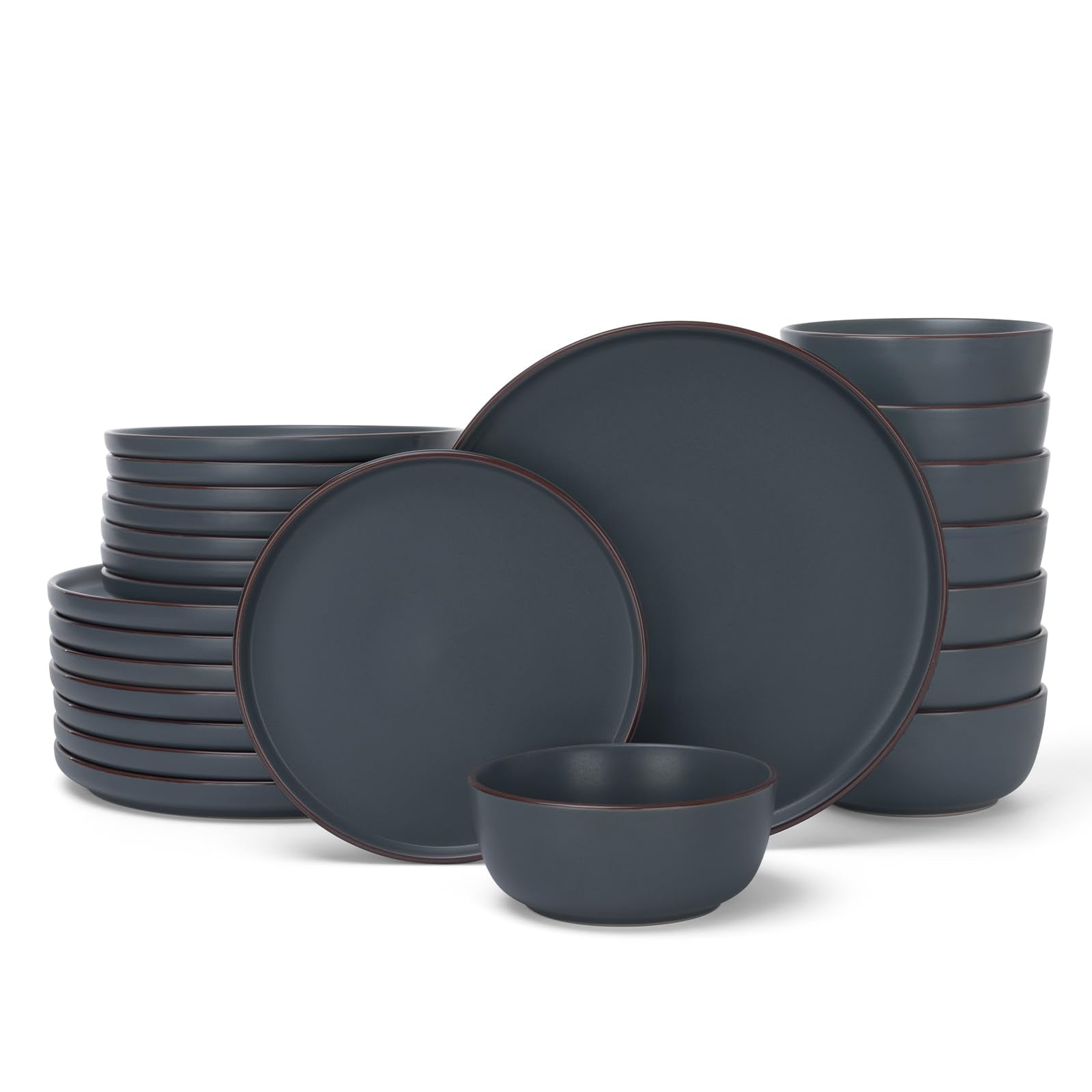 Famiware Mercury 24-Piece Stoneware Dinnerware Set, Charcoal