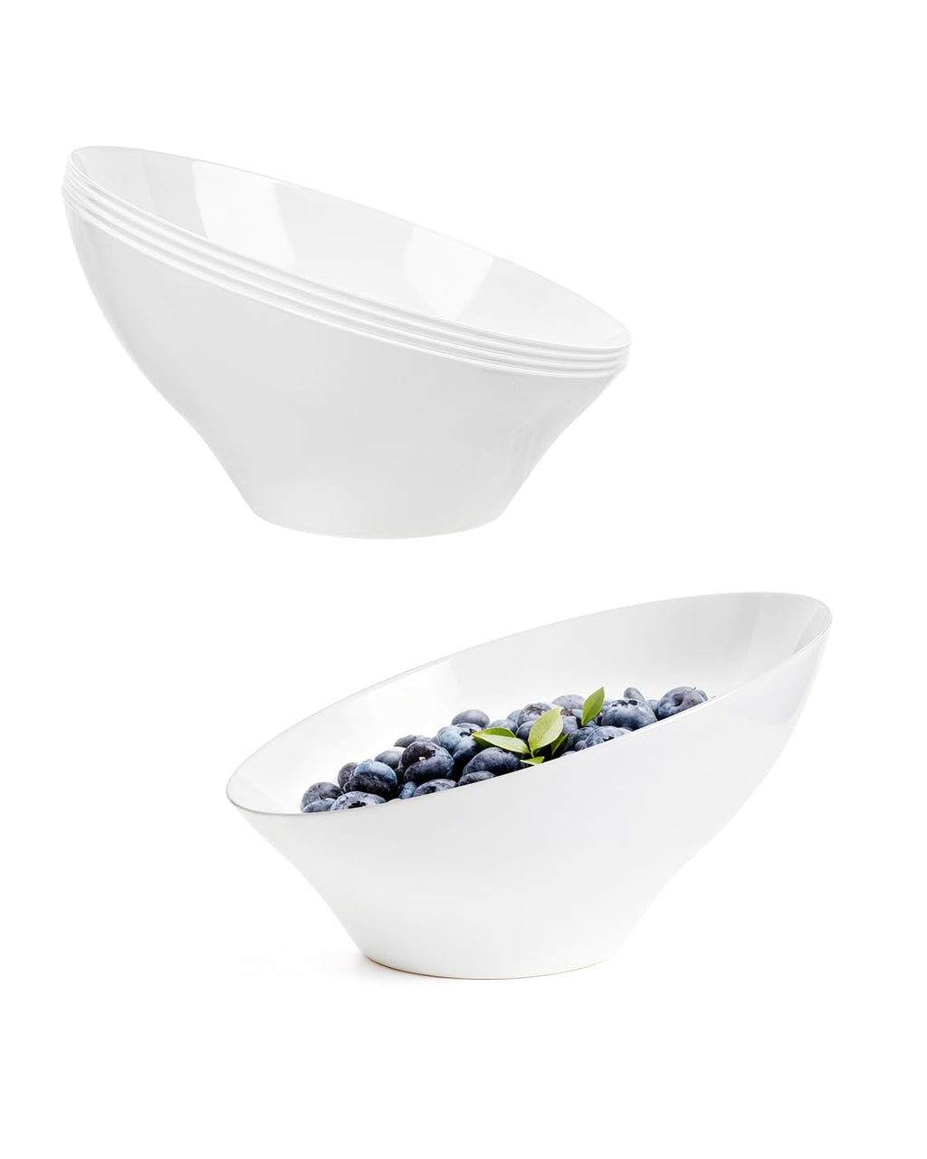 BESTVIP 8 Oz White Plastic Angled Serving Bowls, 12 Pack