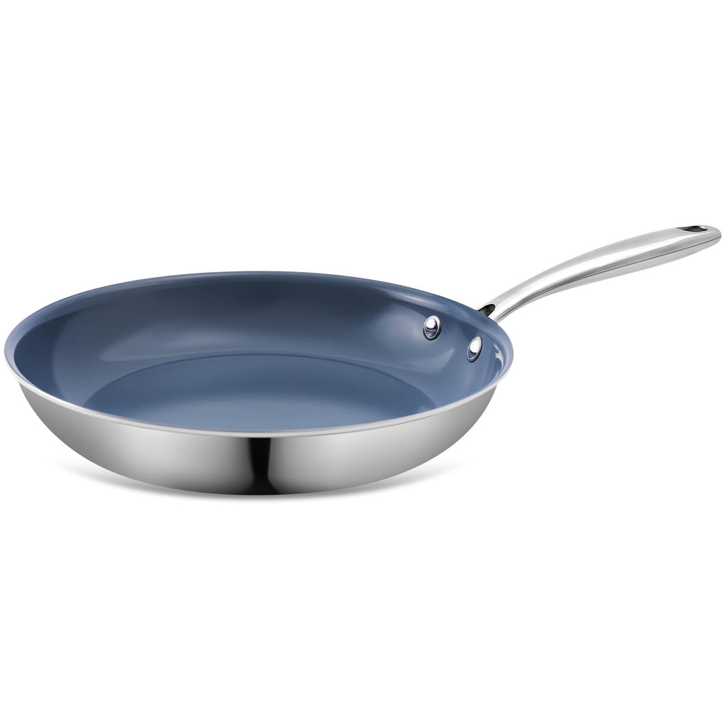 Ephaclad Stainless Steel Nonstick Frying Pan,8 Inch Healthy Non Toxic Ceramic Coating Cookware Works on Induction, Electric Stove and Gas Cooktops,PTFE PFAS PFOA Free Skillet,Dishwasher&Oven Safe