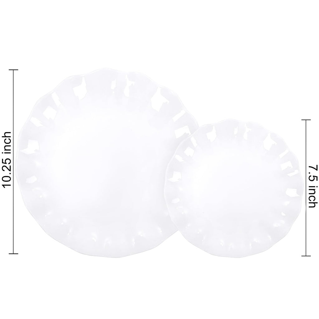 LIYH 50 Pcs White Scalloped Plastic Plates Reusable - Unbreakable Plastic Plates for Weddings Party Outdoor Picnics Dishwasher Safe BPA Free(25Guests)