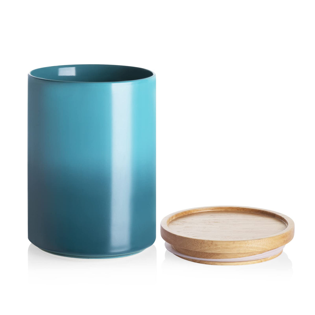 Sweejar Kitchen Canisters Ceramic Food Storage Jar, Stackable Containers with Airtight Seal Wooden Lid for Serving Coffee Bean, Flour, Tea, Spice and More - 39 Fl Oz (Turquoise)