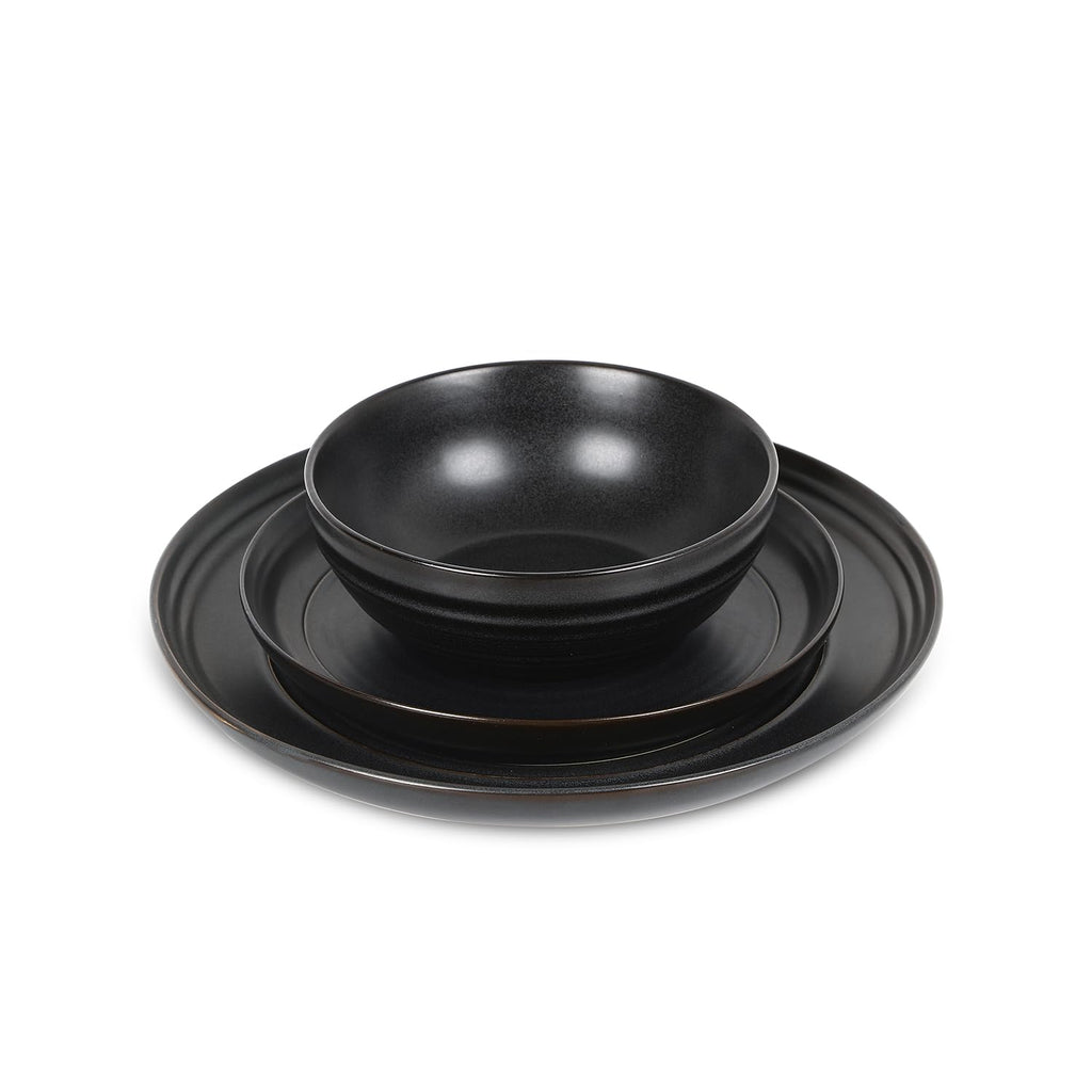 Stone Lain Elio 24-Piece Dinnerware Set Stoneware, Plates and Bowls Set, Dish Set for 8, Black